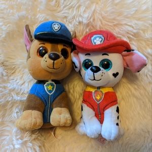 Paw Patrol Chase and Marshall Stuffed Animals lot, plush toys Ty 6"41211 96319